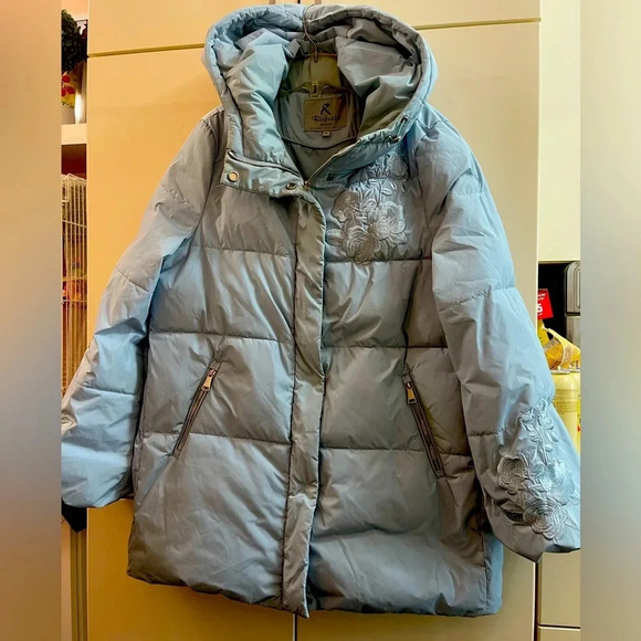 Rufuete Collection Light Blue Puffer Jacket Size M Mid Length - Picture 1 of 11